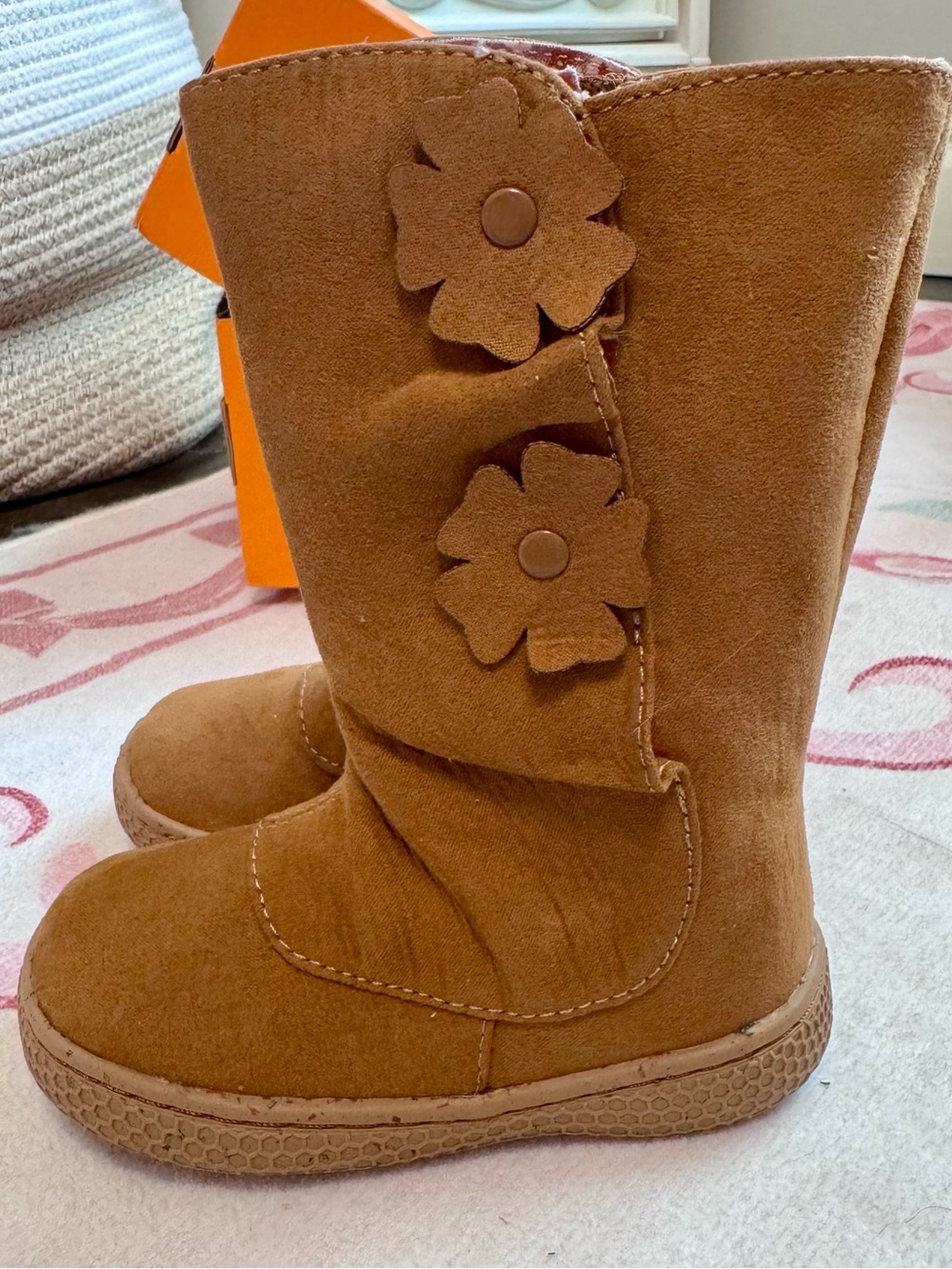Livie & Luca Girls Brown Suede Flower Boots